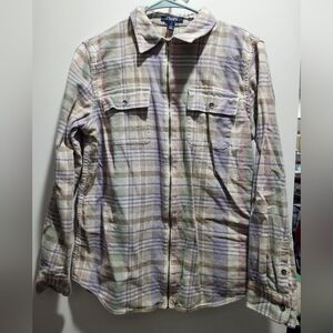 CHAPS Pastel Plaid Zip up Shirt